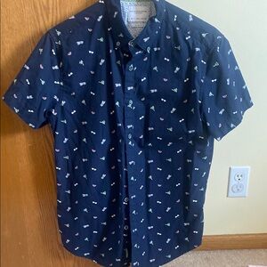 Denim & Flower Blue Casual Button Down Shirt with Nautical Print